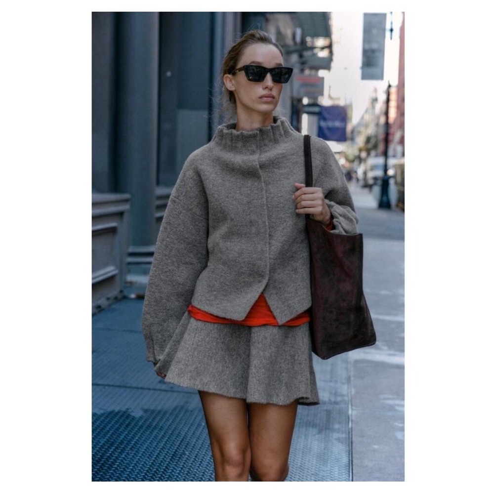 Zara Grey Ribbed Knit Mini Skirt Flare Heathered Gray Size S Fallstyle Chic